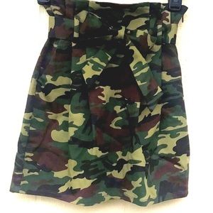 Lovers + Friends Celina camo mini skirt bow tie
